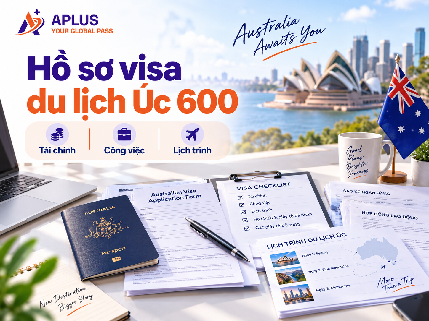 Hồ sơ visa du lịch Úc 600 gồm tài chính công việc và lịch trình