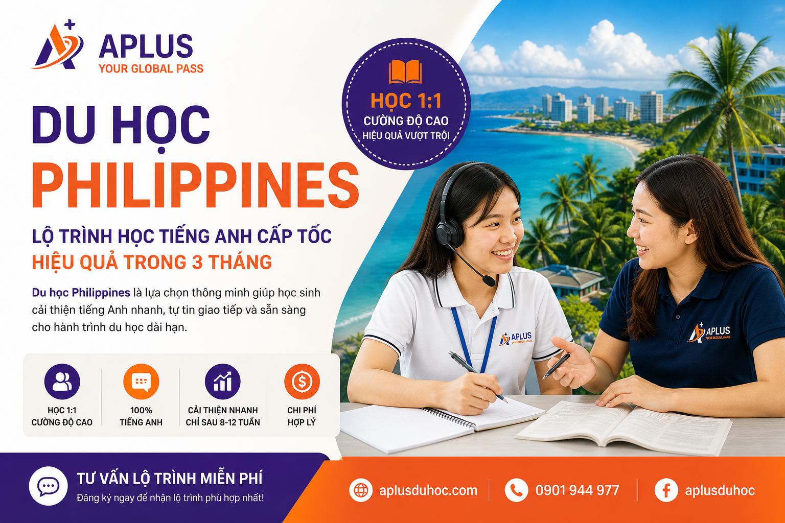 du học Philippines lớp học 1 kèm 1