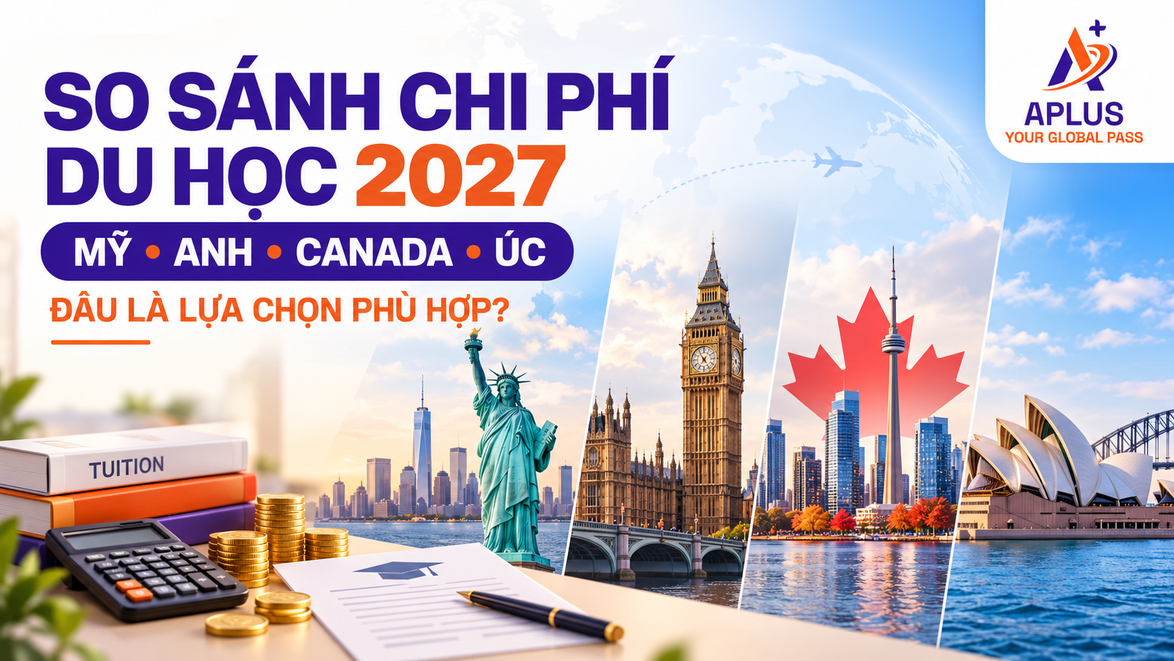 so sánh chi phí du học Mỹ Anh Canada Úc