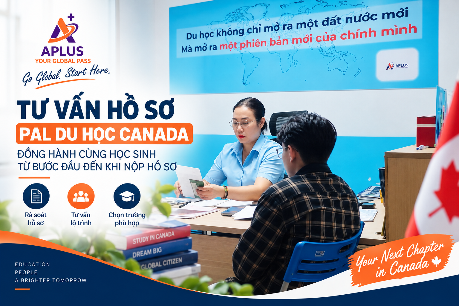 Tư vấn viên APLUS hướng dẫn học sinh chuẩn bị hồ sơ PAL du học Canada