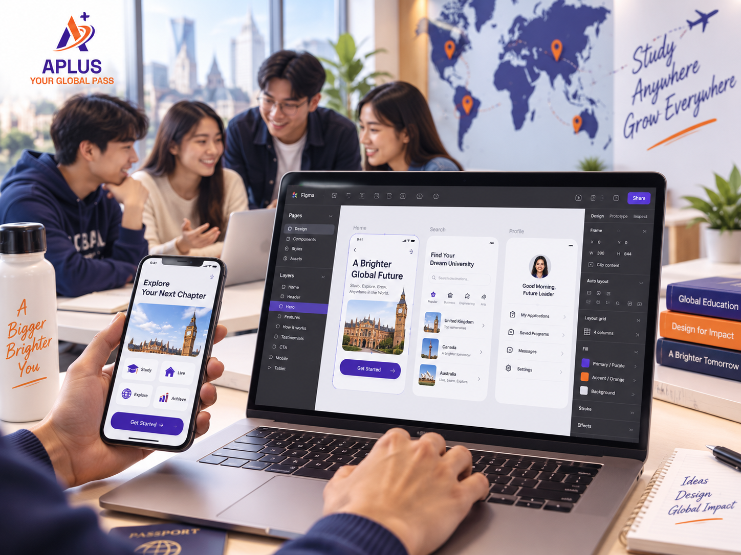sinh viên học ngành UX UI design thiết kế giao diện ứng dụng trên laptop
